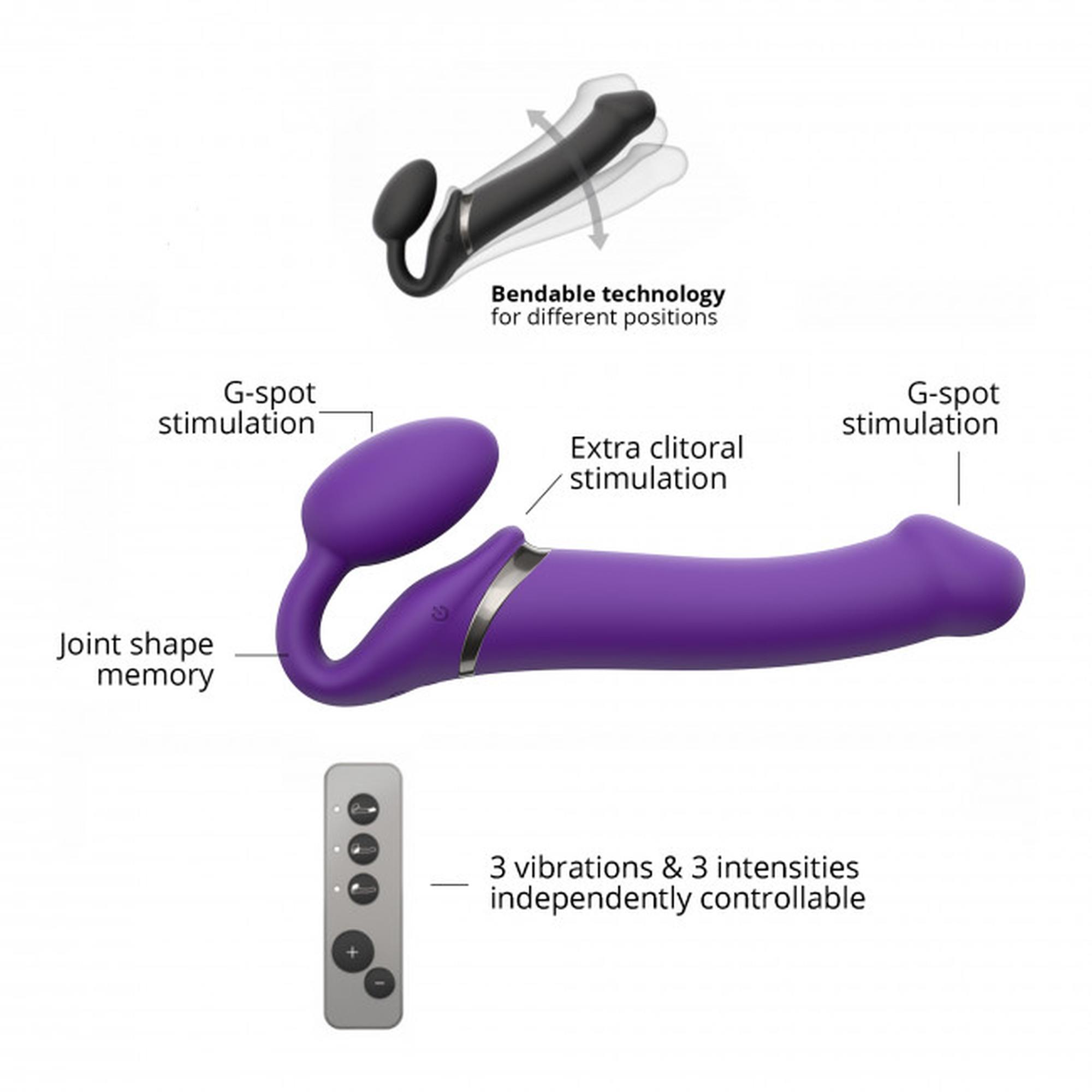 Wibrujący strap-on Strap-on-me L fioletowy USB silikonowy - obrazek 5