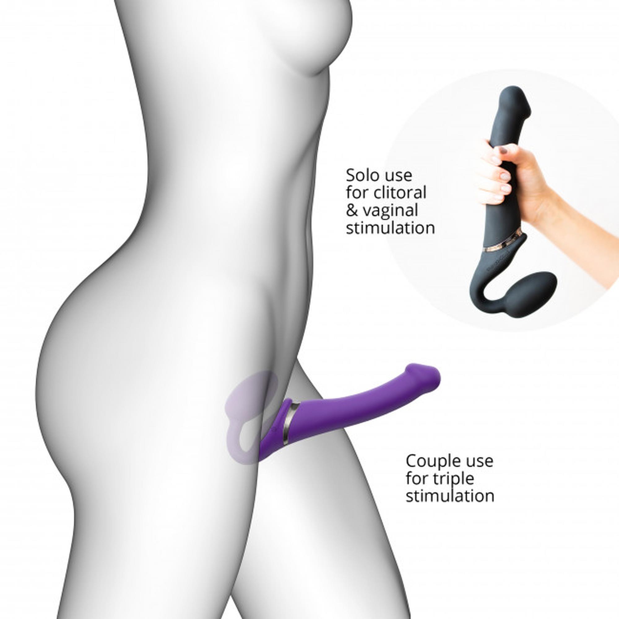 Wibrujący strap-on Strap-on-me L fioletowy USB silikonowy - obrazek 6