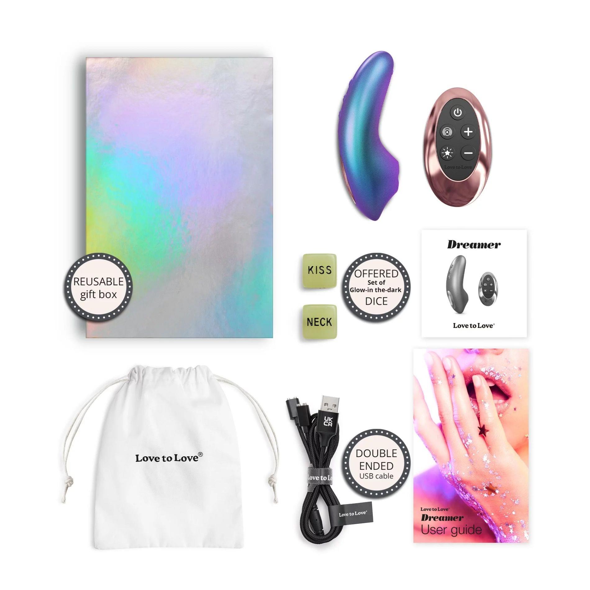 Mini wibrator silikonowy Dreamer Love to Love turkusowy tęczowy USB 10 cm - obrazek 5