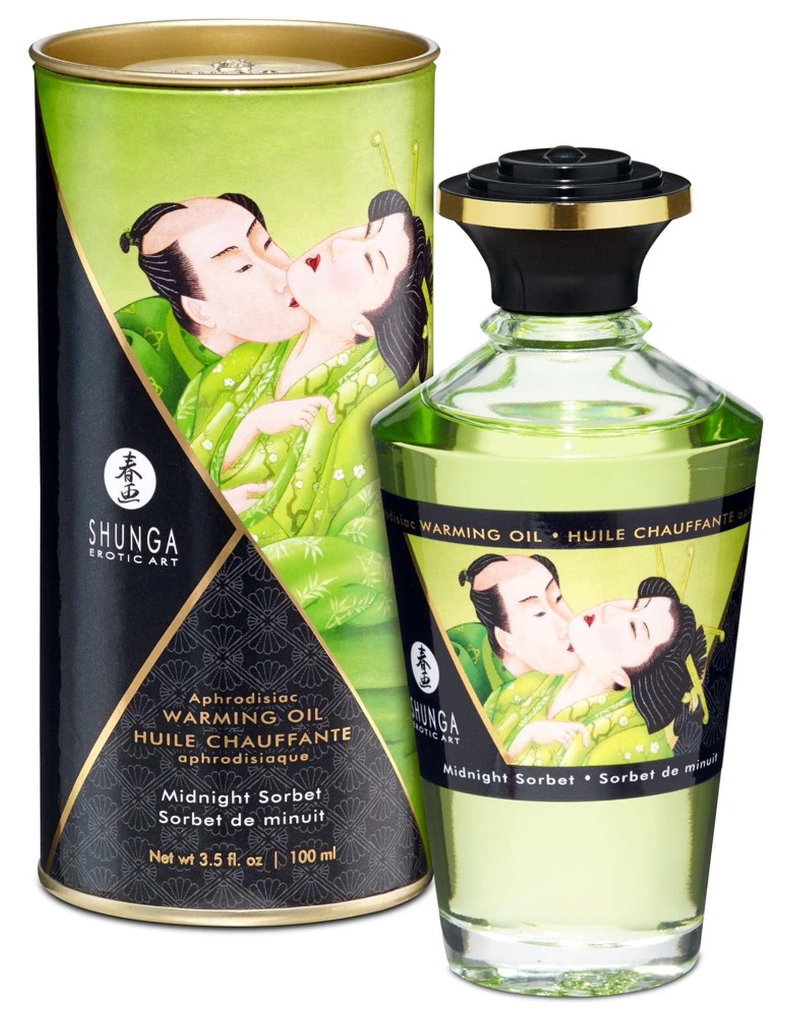 Olejek rozgrzewający do masażu Shunga Midnight Sorbet miętowy