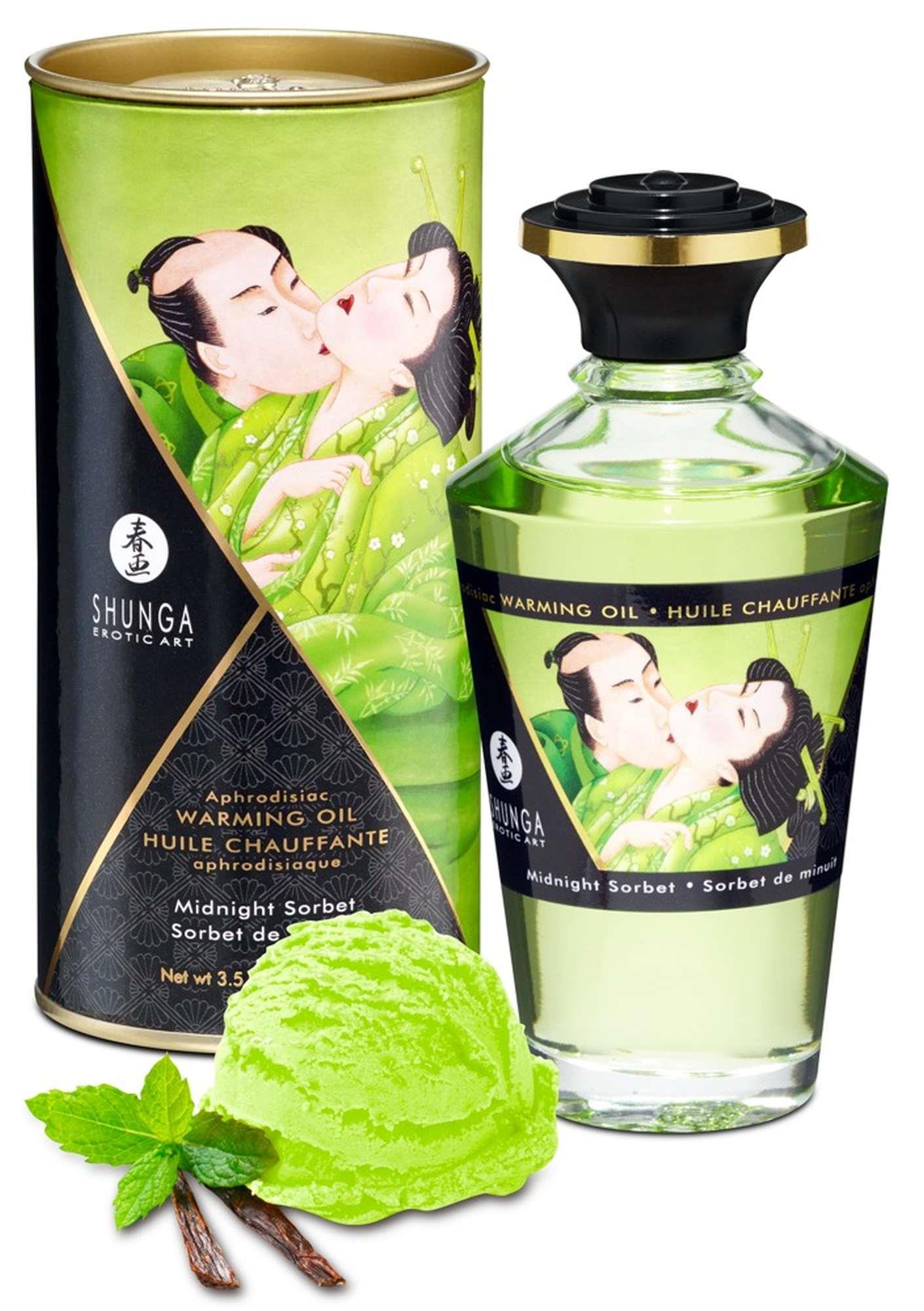 Olejek rozgrzewający do masażu Shunga Midnight Sorbet miętowy - obrazek 2