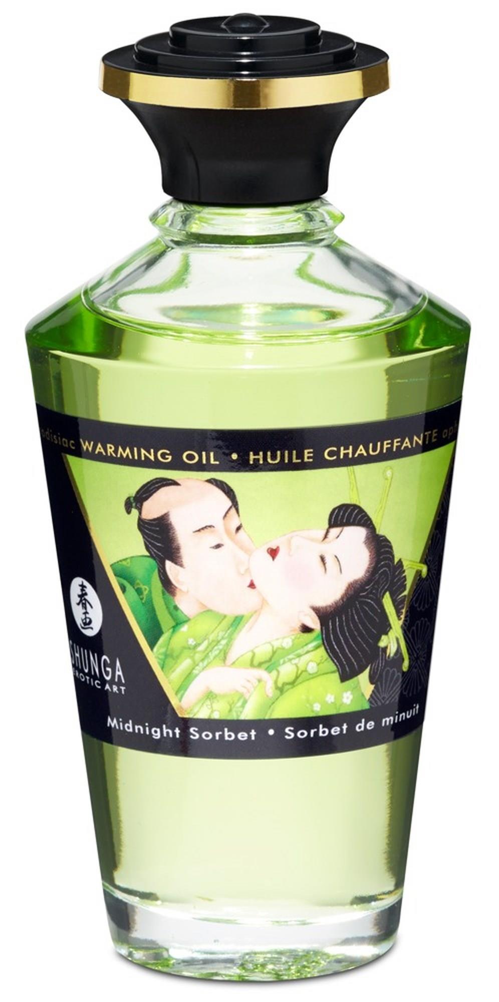Olejek rozgrzewający do masażu Shunga Midnight Sorbet miętowy - obrazek 4