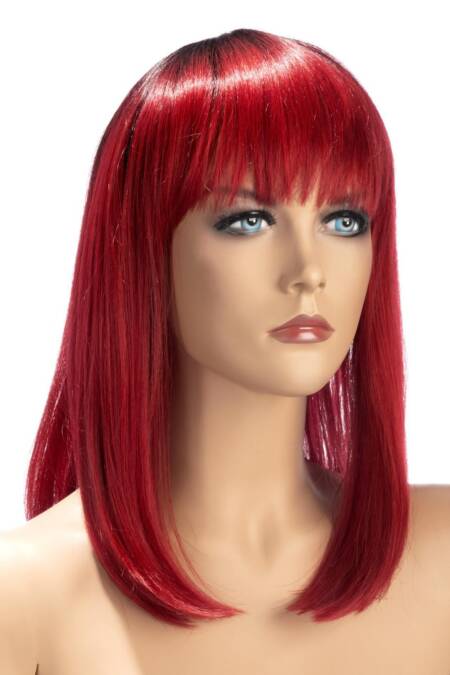 Peruka długa błyszcząca ciemnoczerwona Elvira World Wigs z grzywką