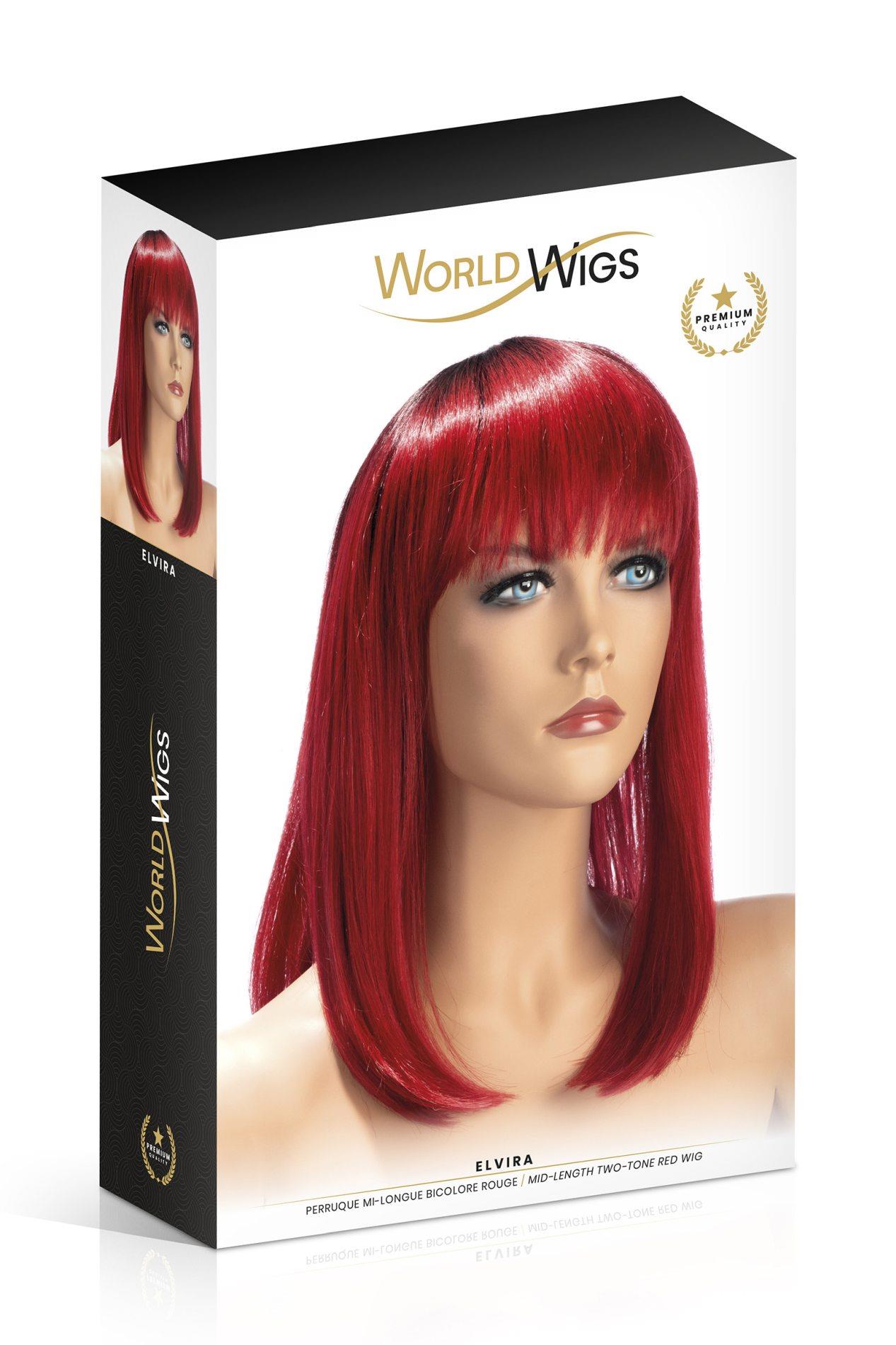 Peruka długa błyszcząca ciemnoczerwona Elvira World Wigs z grzywką - obrazek 2