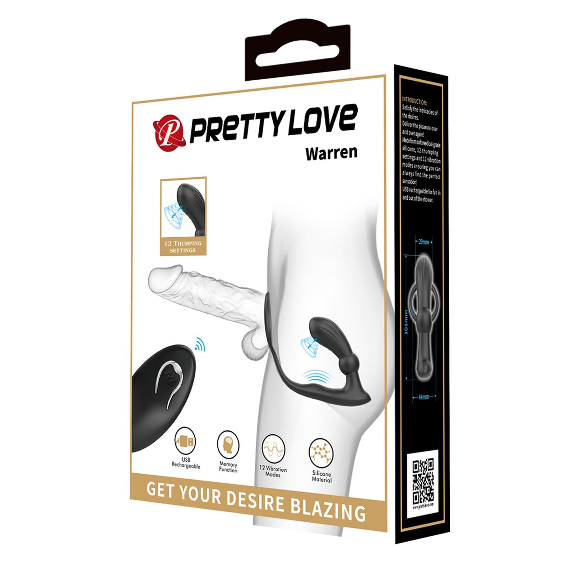 Pierścień erekcyjny z wibrującą wtyczką analną Pretty Love Warren czarny - obrazek 10