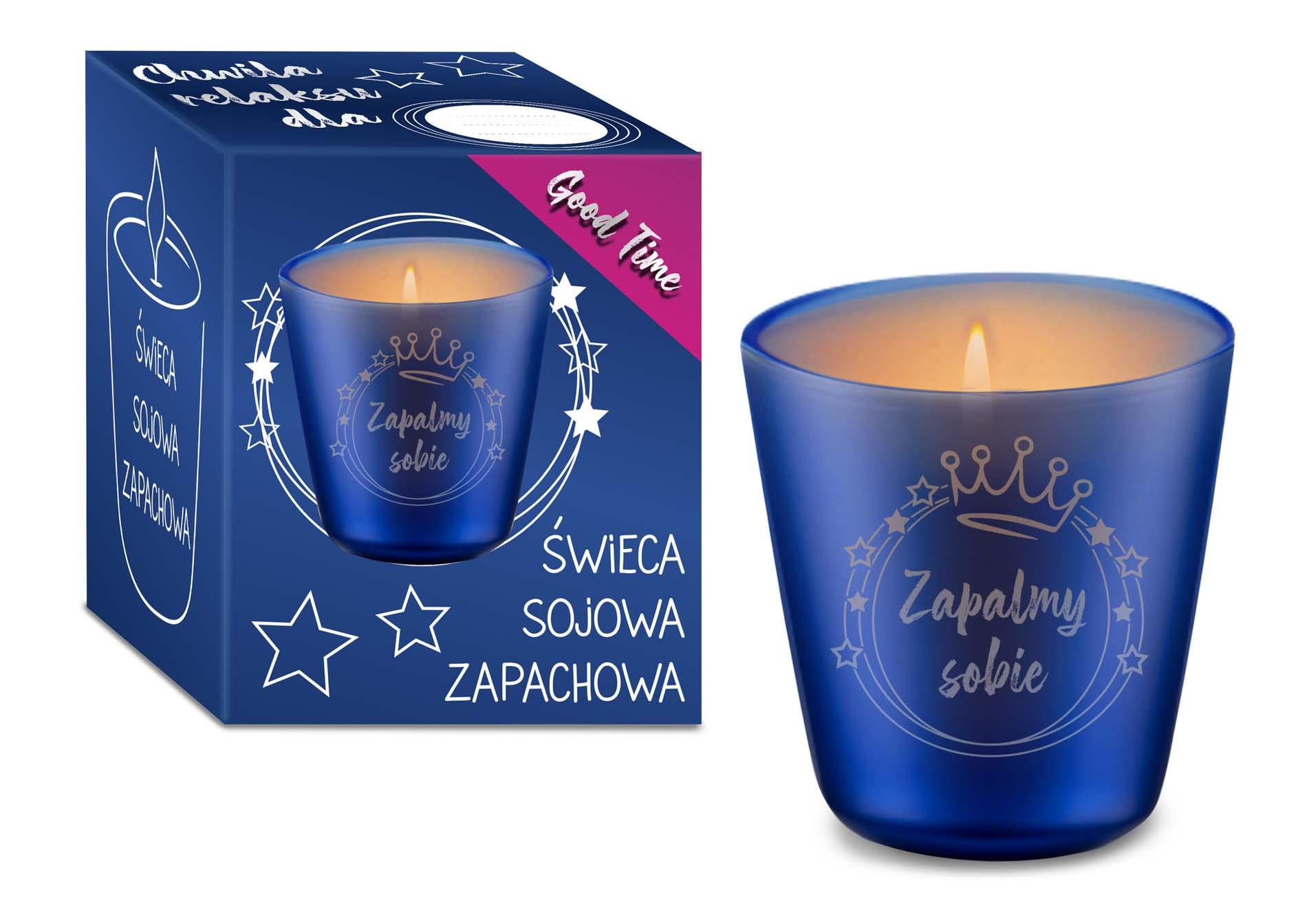 Świeca sojowa do masażu Toskańska winnica House of Mugs niebieska 120ml