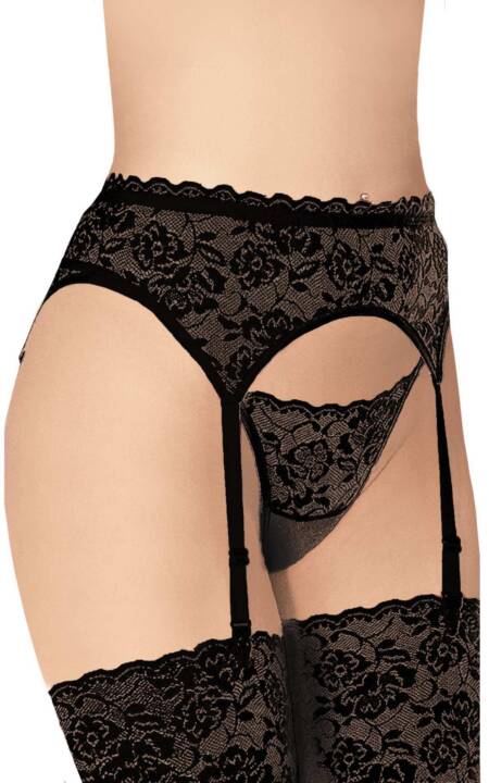 Pas do pończoch koronkowy z stringami SoftLine 3305 czarny S/M