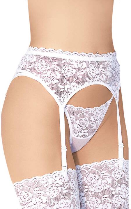 Koronkowy pas do pończoch z stringami SoftLine 3305 biały S/M