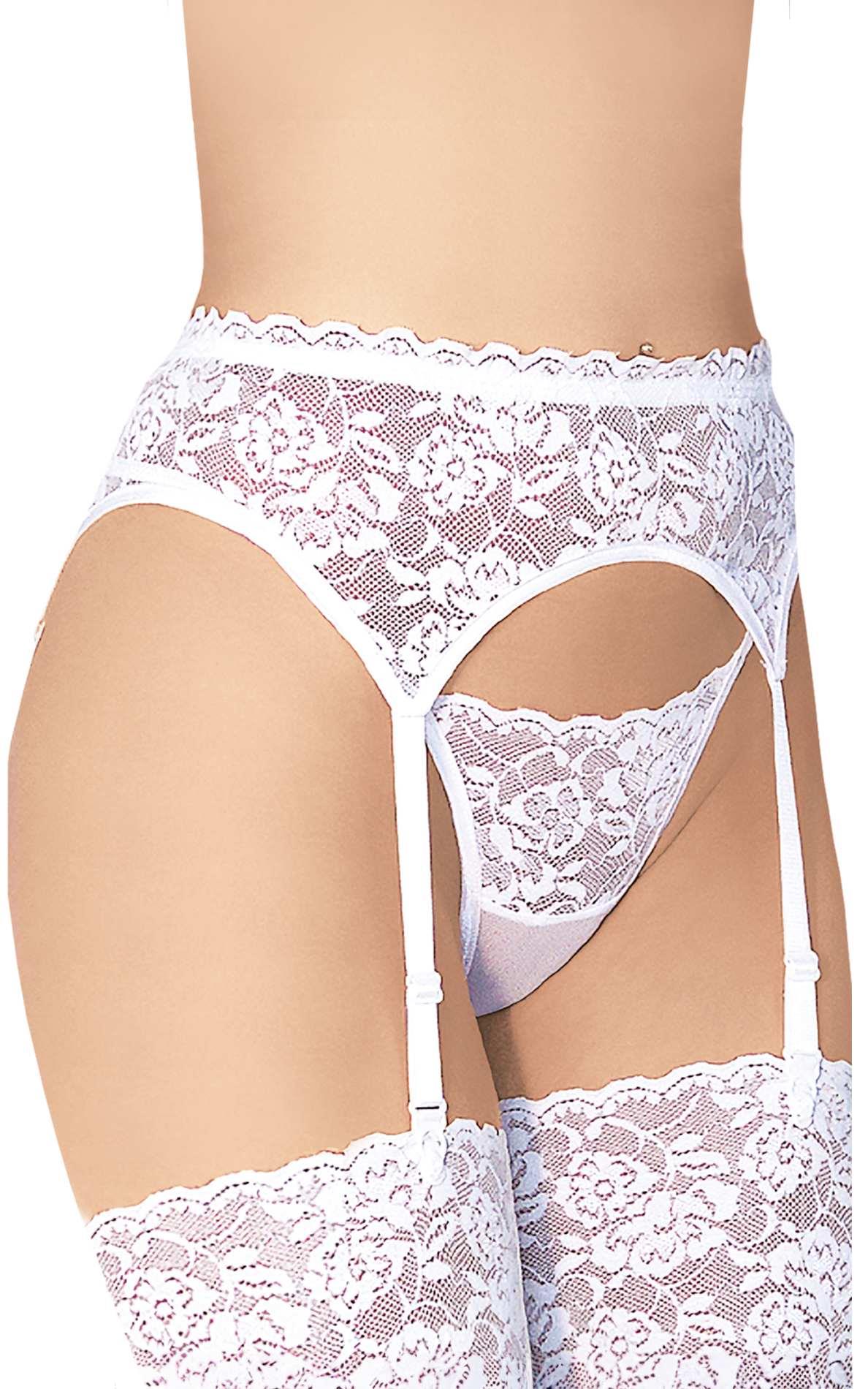 Koronkowy pas do pończoch z stringami SoftLine 3305 biały S/M