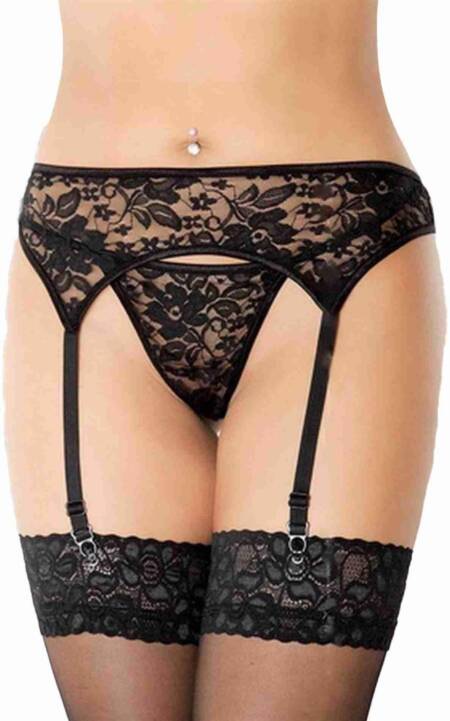 Koronkowy pas do pończoch SoftLine 3310 czarny S/M