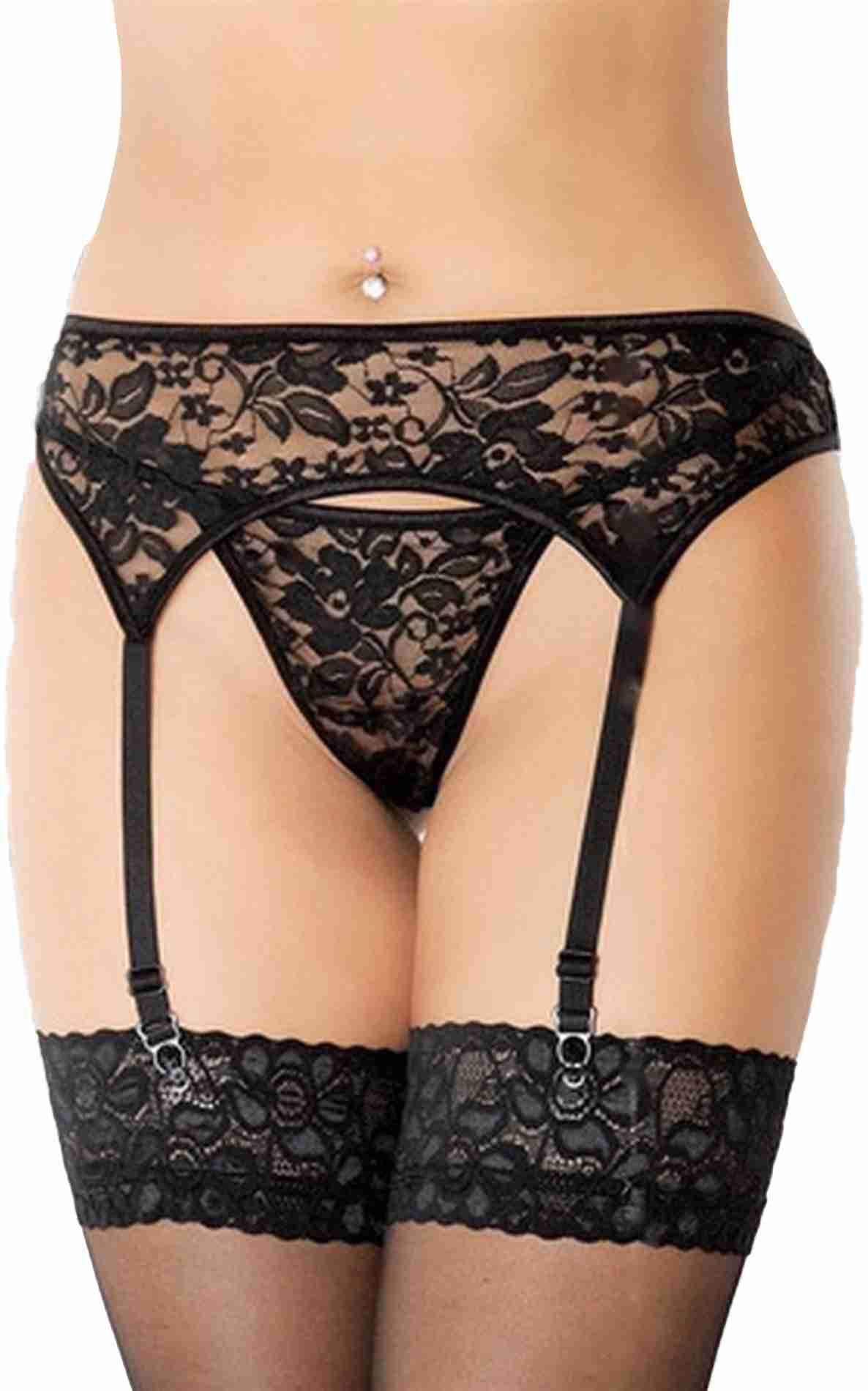 Koronkowy pas do pończoch SoftLine 3310 czarny S/M