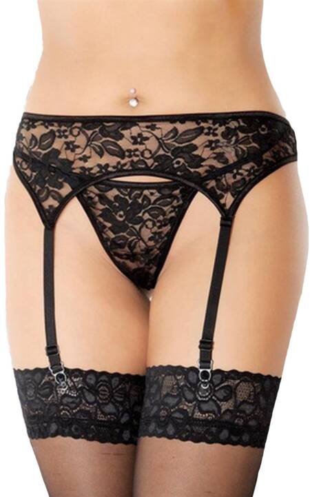 Koronkowy pas do pończoch SoftLine 3310 czarny M/L