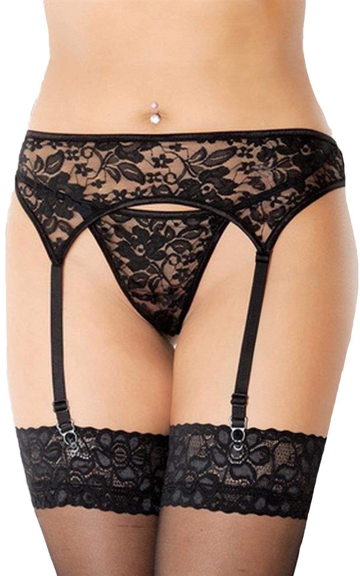Koronkowy pas do pończoch SoftLine 3310 czarny M/L