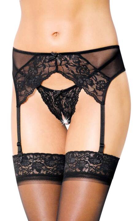 Pas do pończoch koronkowy z stringami SoftLine 3317 czarny S/M
