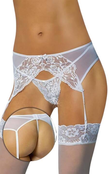 Pas do pończoch ze stringami koronkowy SoftLine 3317 biały M/L