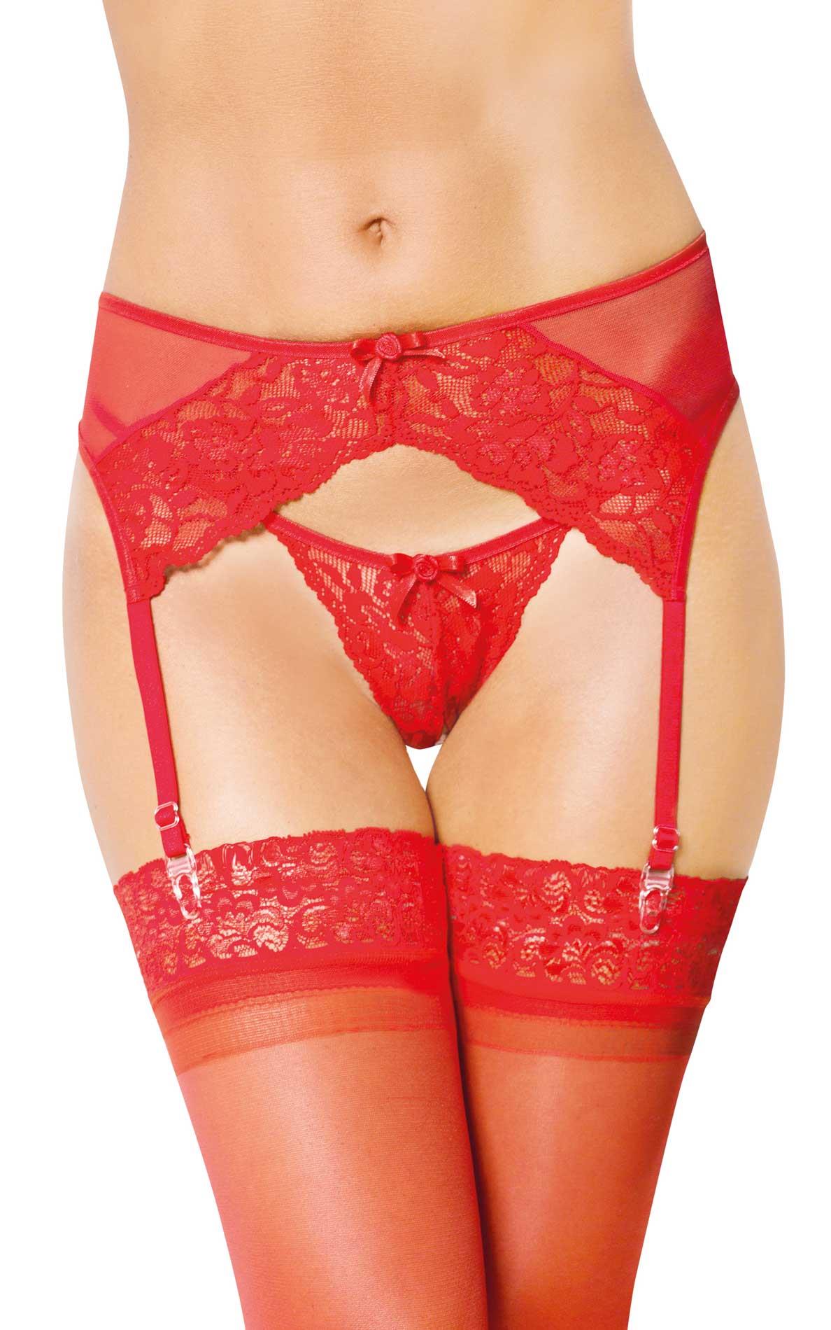 Koronkowy pas do pończoch Softline 3317 czerwony S/M - obrazek 2