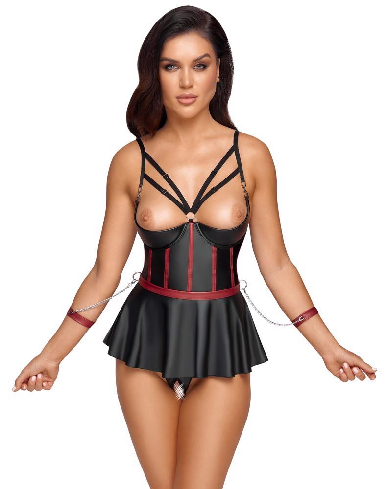 Komplet lift bra bondage Cottelli BONDAGE 85B czarny czerwony - obrazek 2