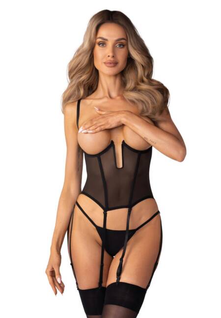 Gorset Euphori z otwartymi miseczkami Obsessive czarny S/M