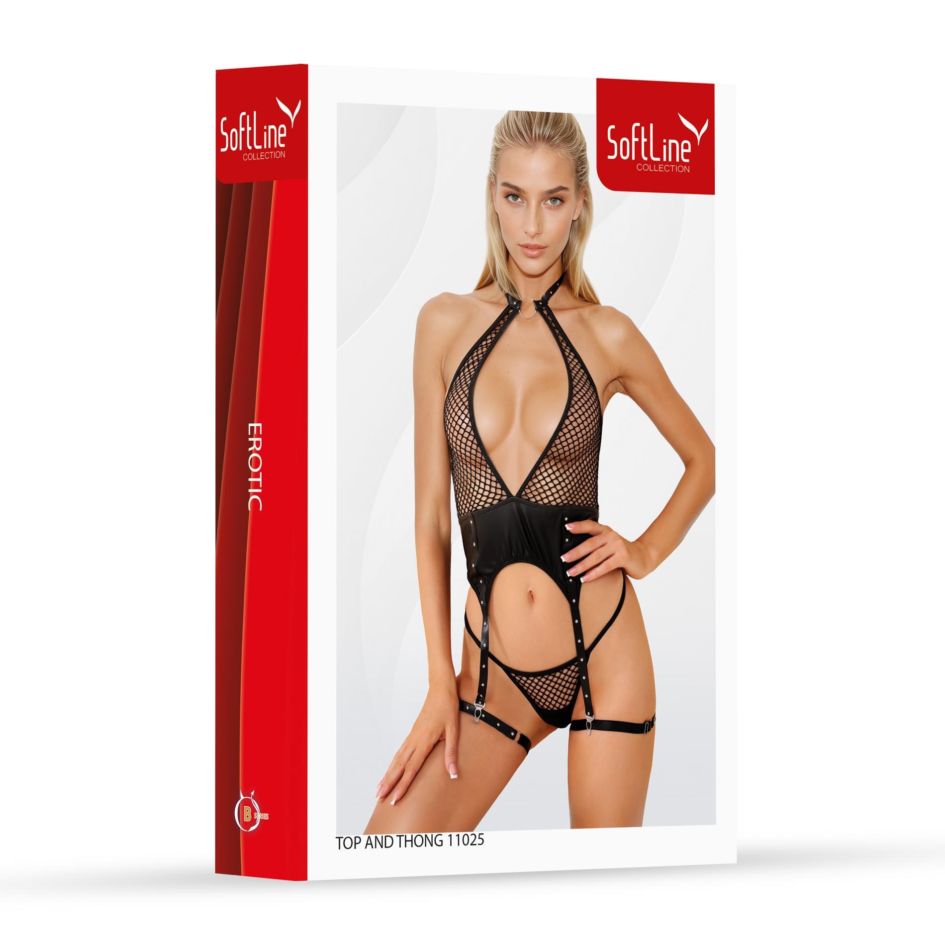 Body siateczkowe erotyczne z ekoskórą SoftLine czarny L - obrazek 4