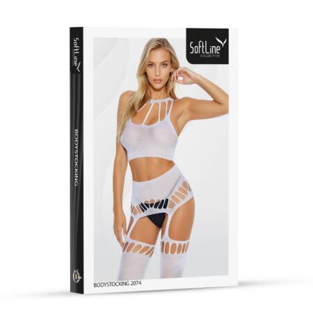 Bodystocking biały zmysłowy SoftLine 2074 One size