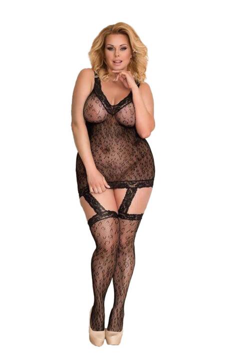 Bodystocking nylonowy Pussy SoftLine Collection czarny XL 3XL