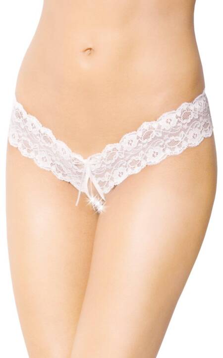 Stringi koronkowe ze złotym motywem SoftLine biały M/L