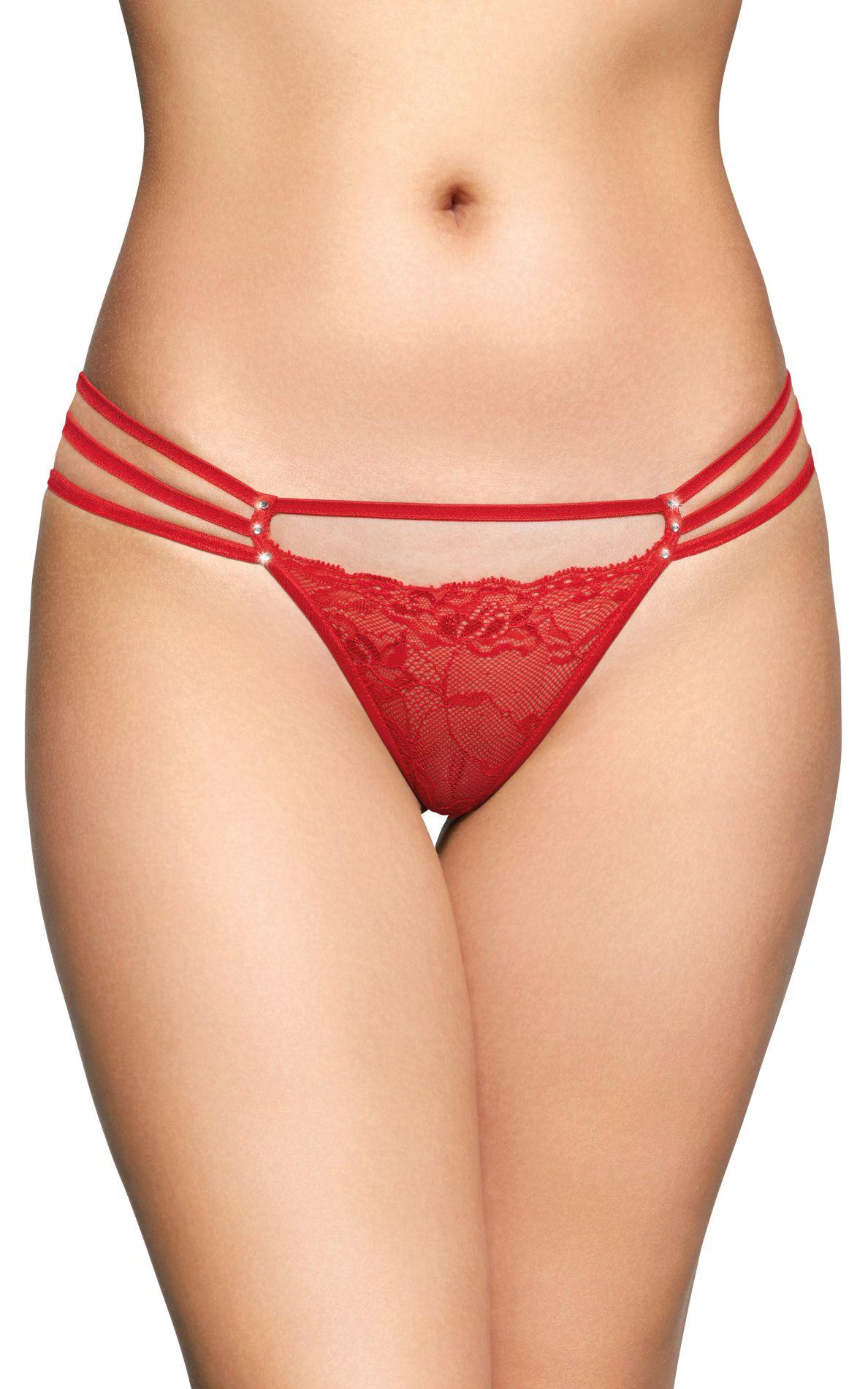 Koronkowe stringi z diamencikami SoftLine czerwone M/L