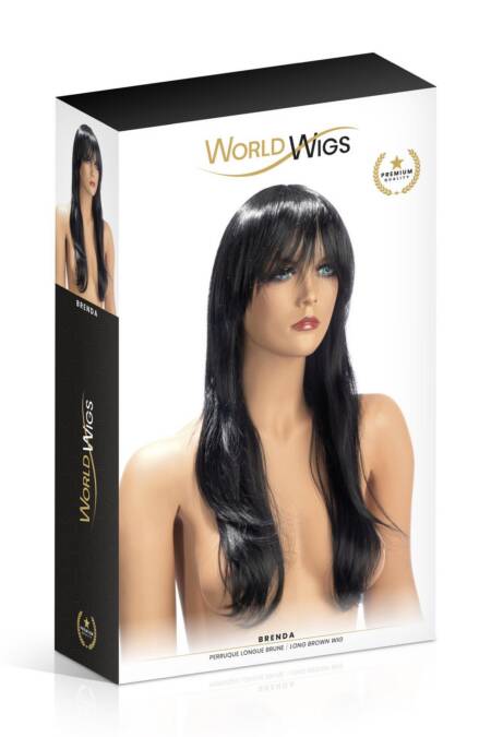 Peruka długa Brenda Brun czarna z grzywką World Wigs