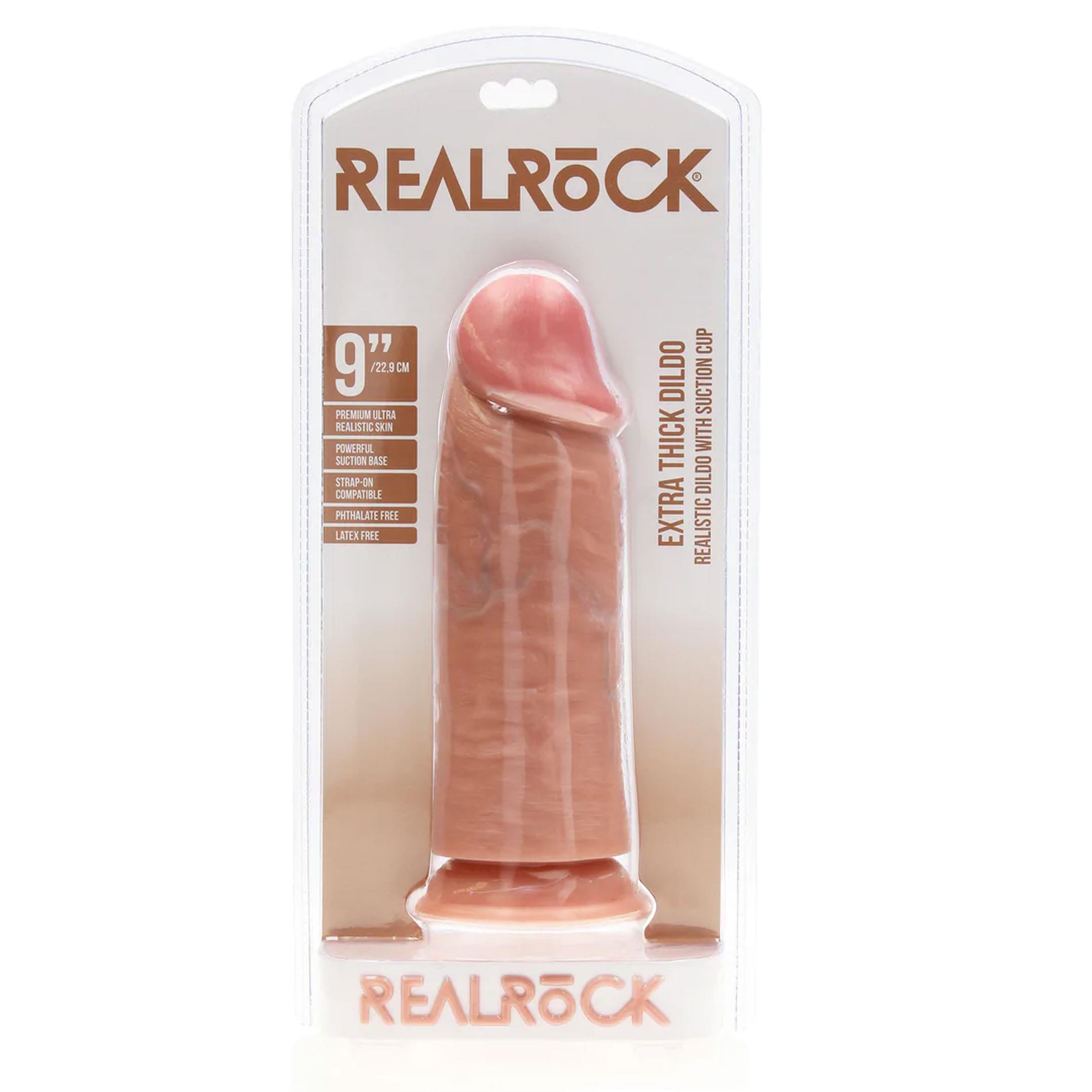 Dildo RealRock ekstra grube proste 23 cm cieliste bez jąder - obrazek 3