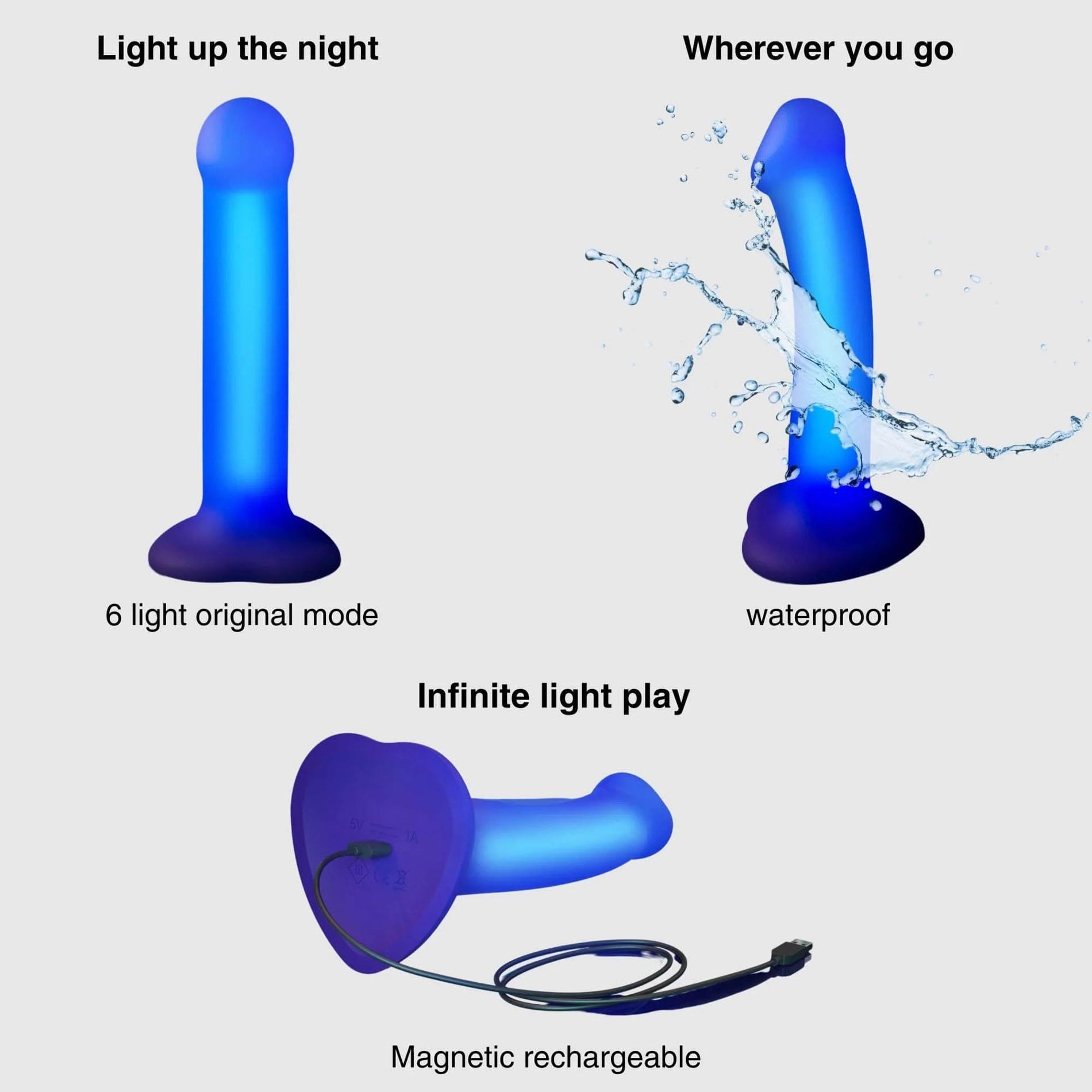Dildo realistyczne LED fioletowe Straponme 18 cm M - obrazek 3