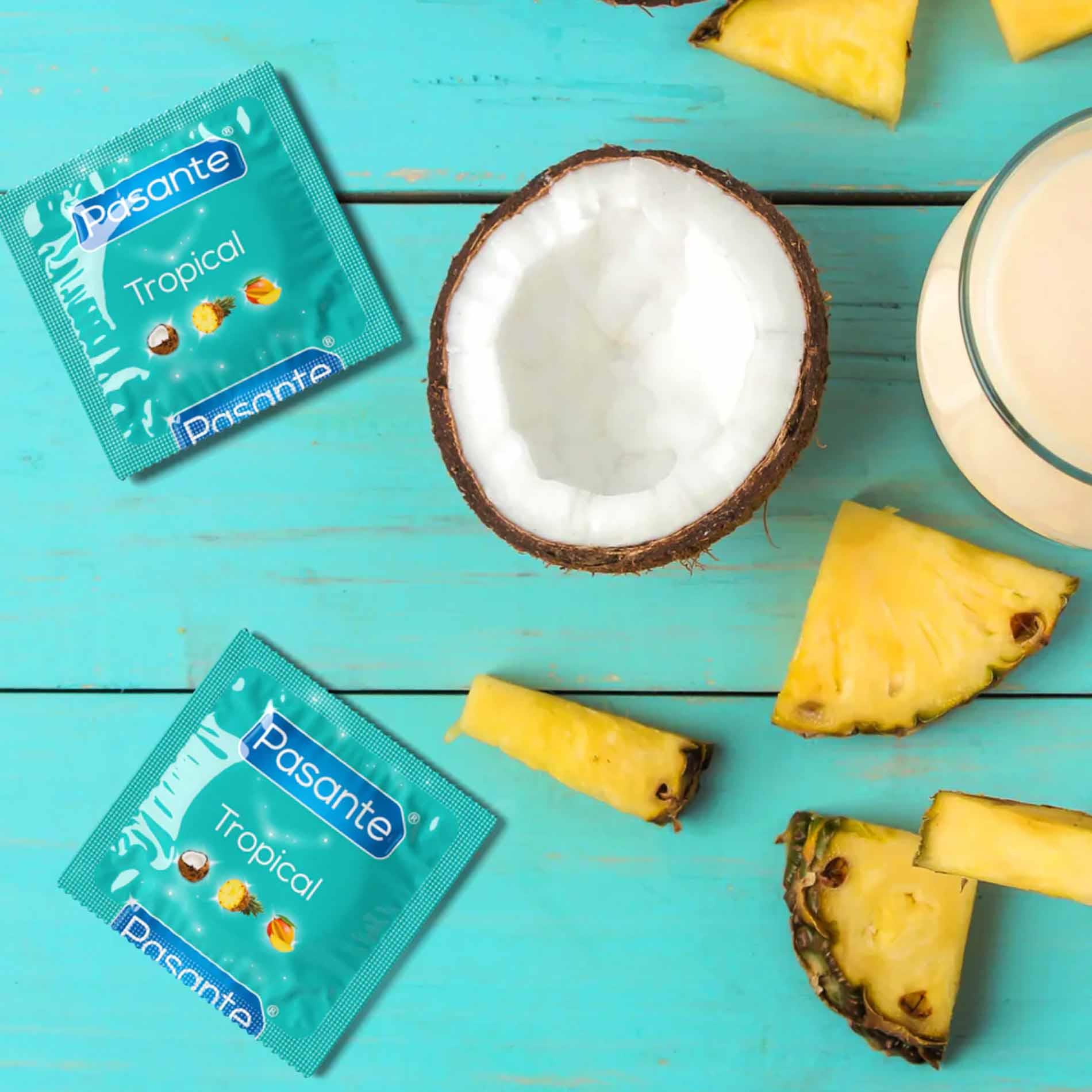 Prezerwatywy Pasante Tropical mango ananas kokos 144 szt - obrazek 2