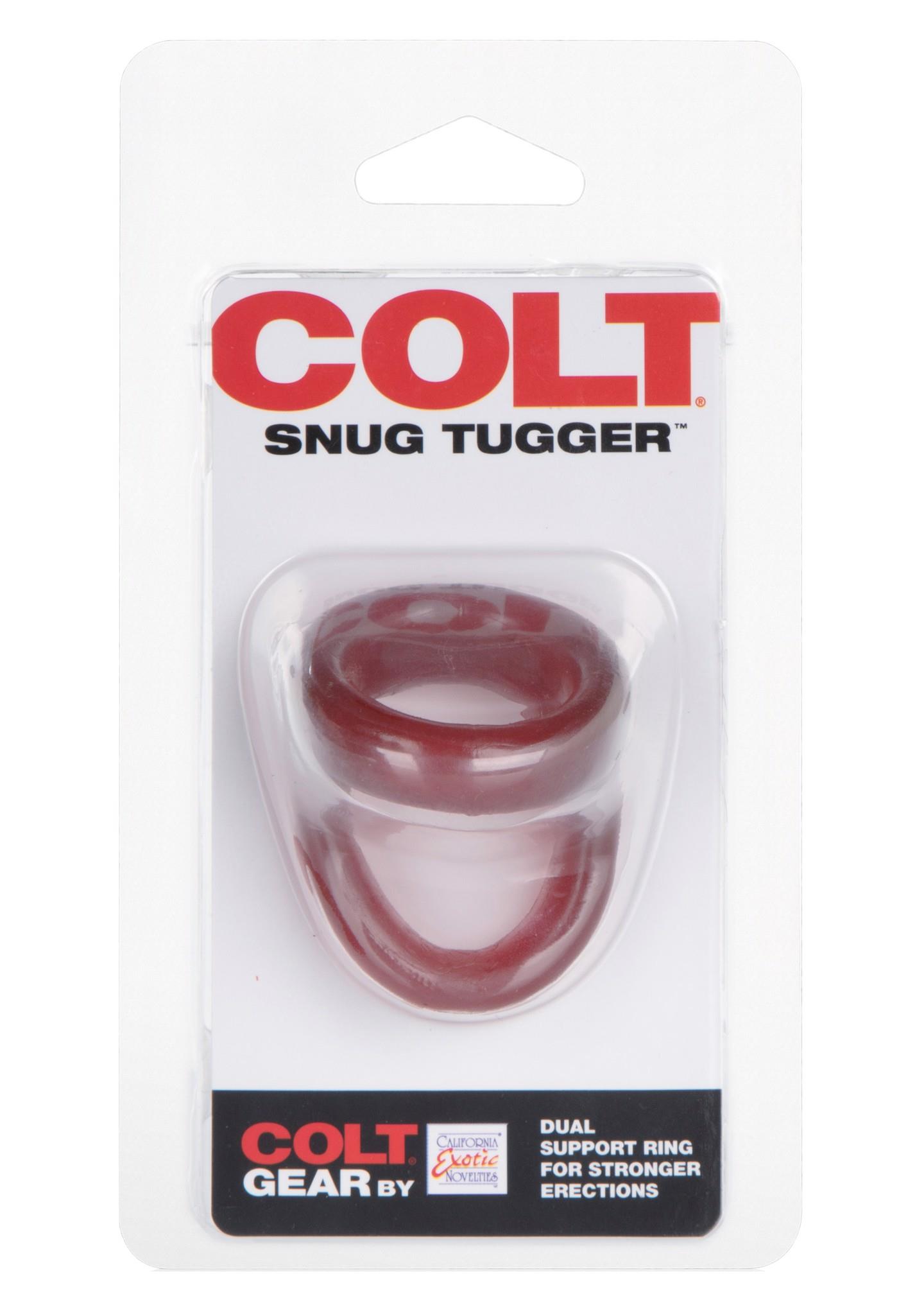 Pierścień erekcyjny Colt Snug Tugger na penisa i jądra czerwony - obrazek 2