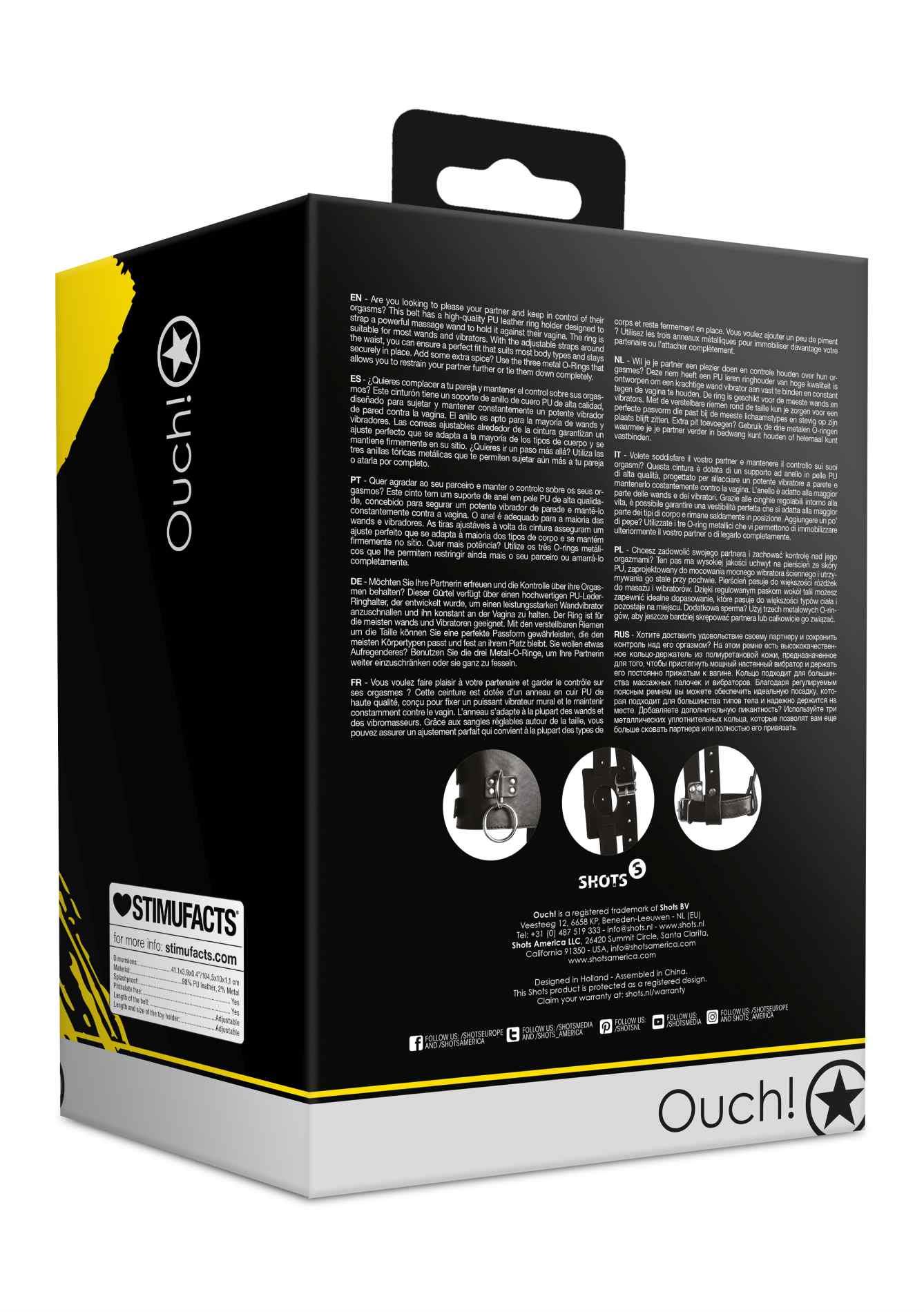 Pas z uchwytem na wibrator Ouch! czarny PU - obrazek 3