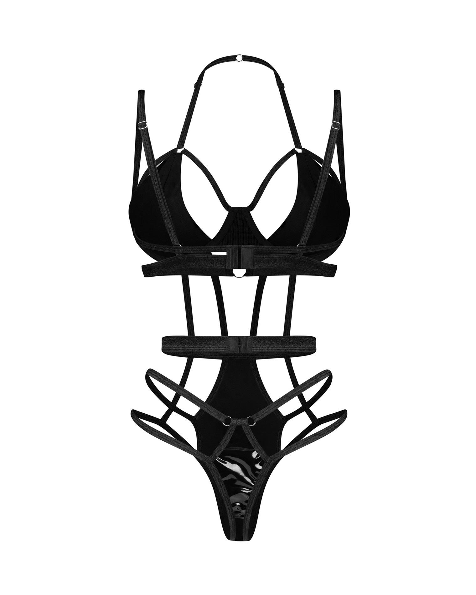 Body erotyczne wet look Obsessive Keira Lise czarne L/XL - obrazek 3