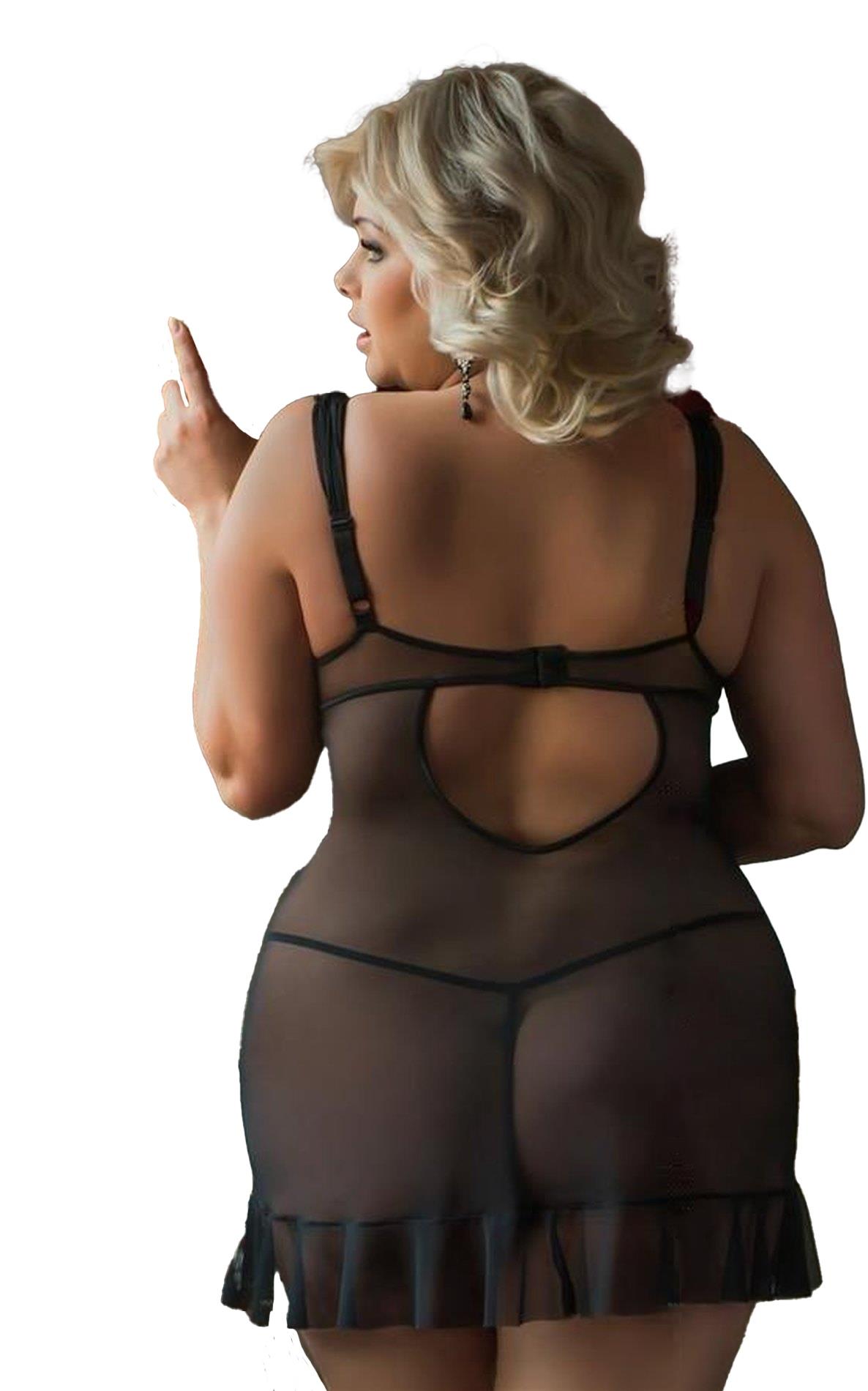 Babydoll koronkowy siateczkowy Bianca SoftLine czarna 3XL