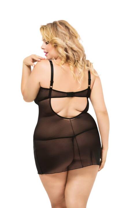 Babydoll koronkowy siateczkowy z stringami Laura SoftLine czarny 2XL