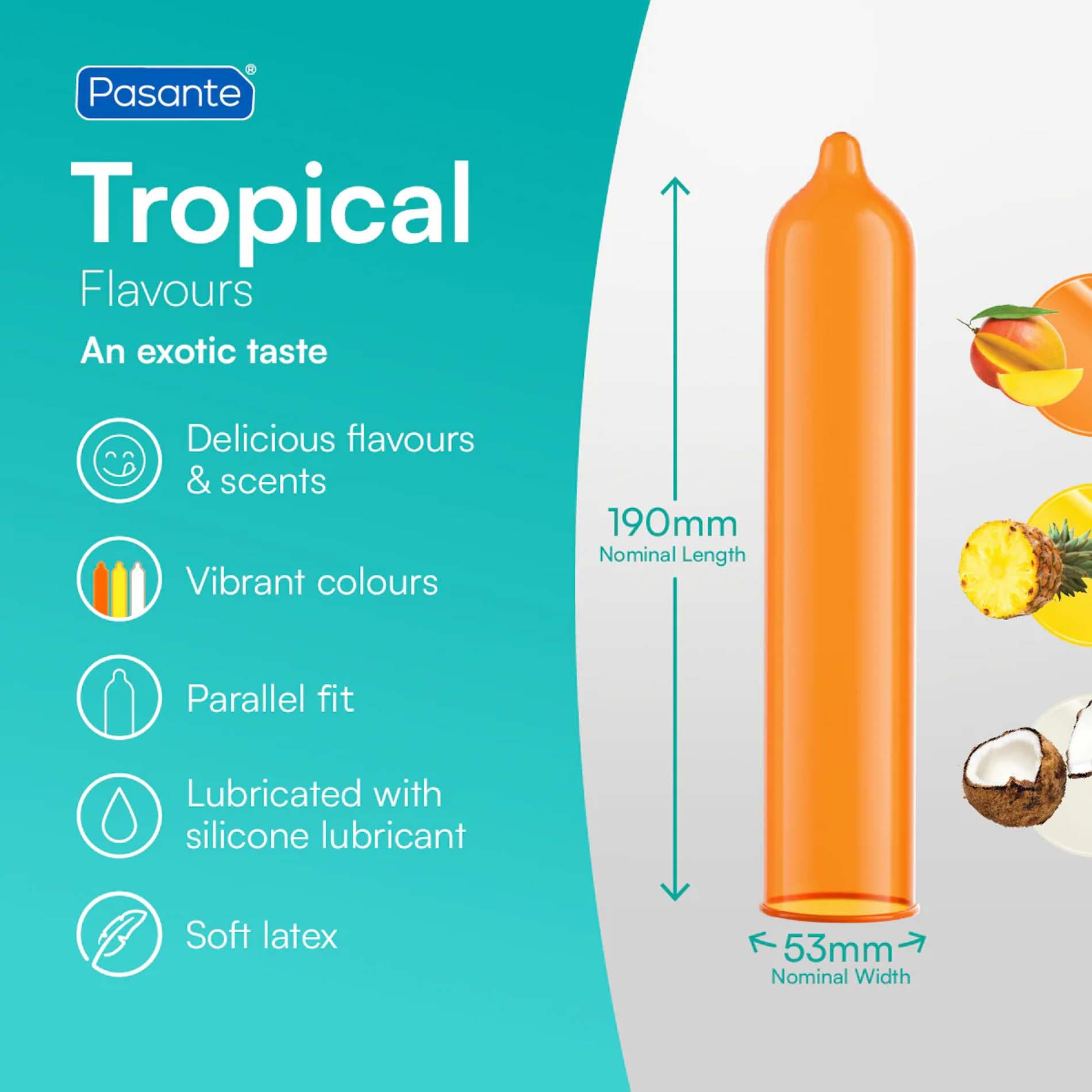 Prezerwatywy Pasante Tropical mango ananas kokos 144 szt - obrazek 4