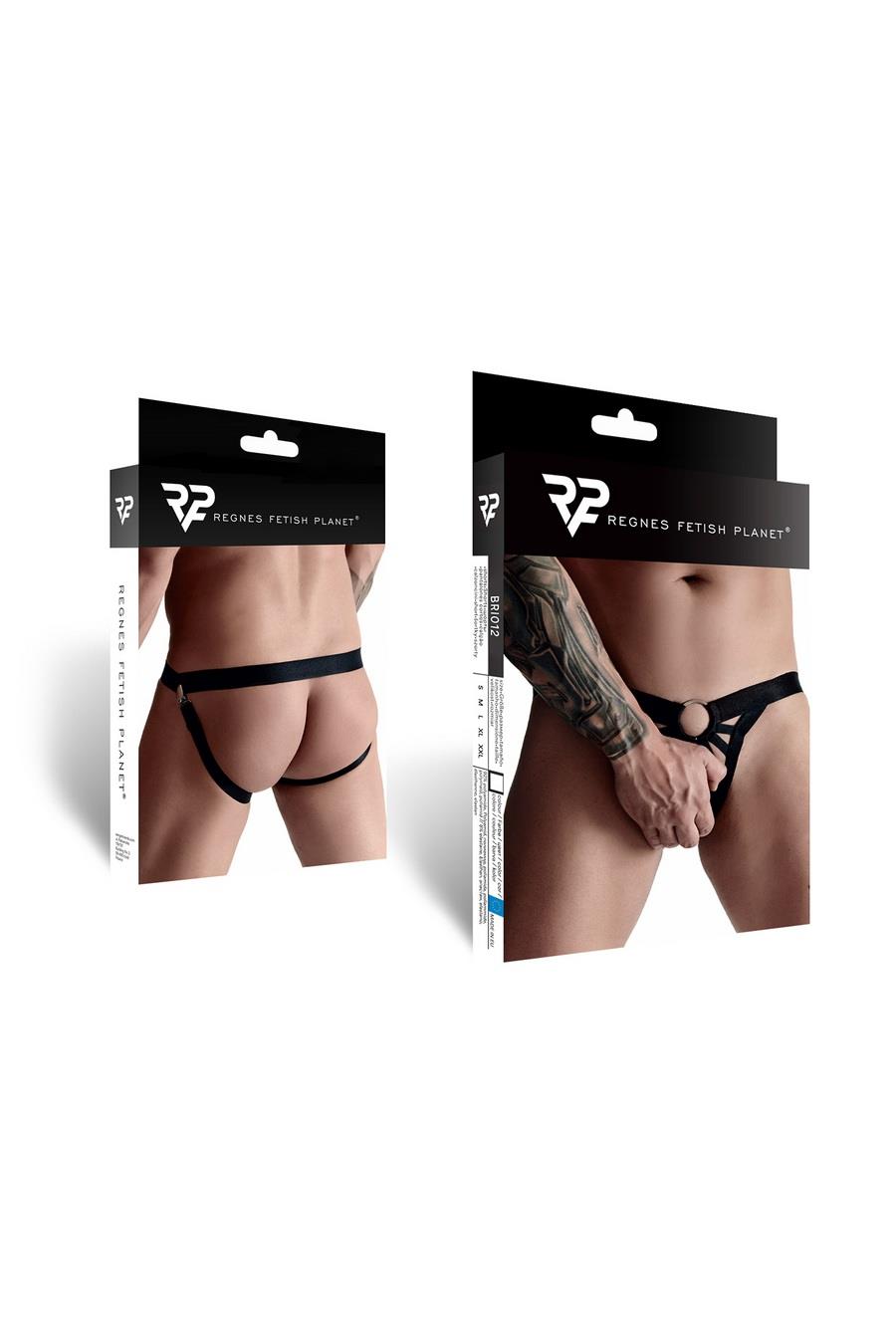 Jockstrap męski Regnes Fetish Planet z metalowym kółkiem czarny S/M - obrazek 3