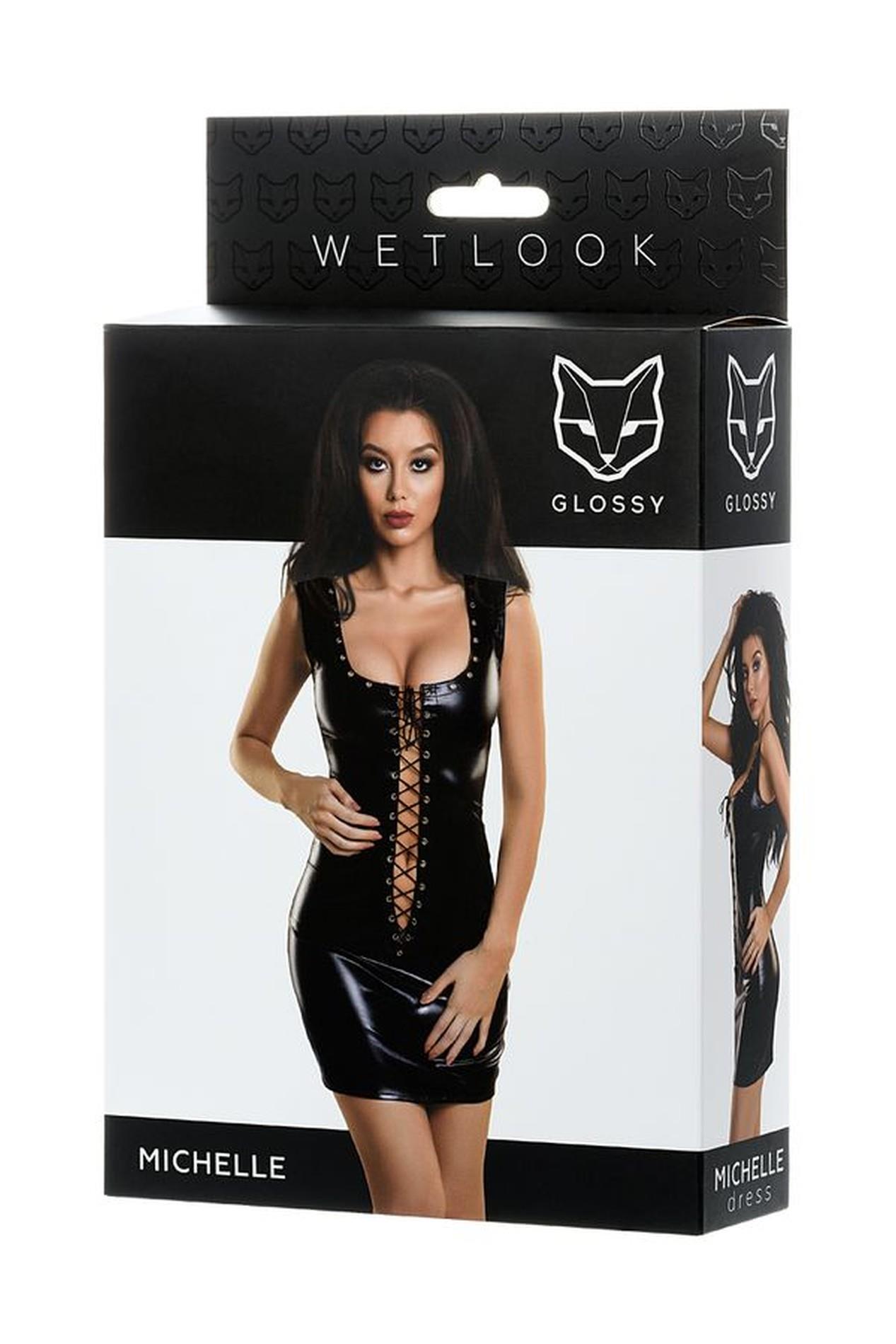 Błyszcząca sukienka wetlook Glossy Michelle czarna L - obrazek 2