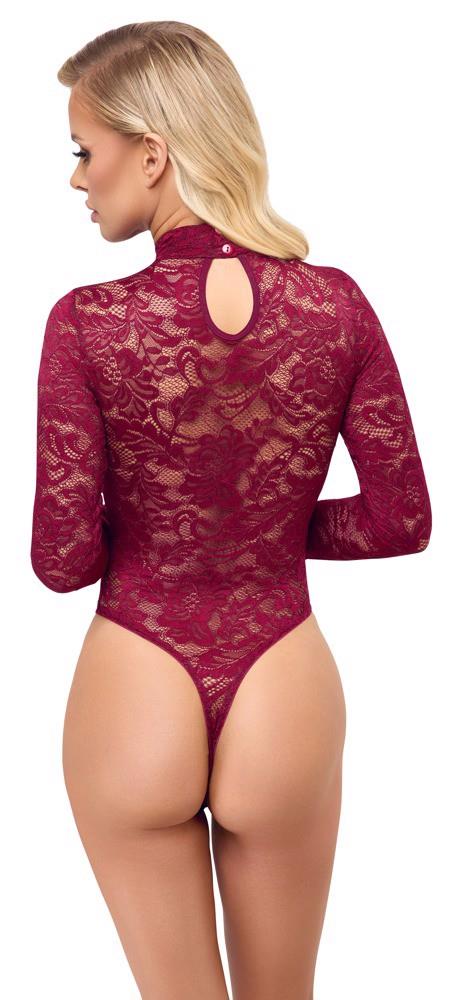 Body koronkowe Cottelli LINGERIE bordowe XL z długim rękawem - obrazek 5