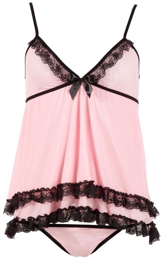 Babydoll z koronką Cottelli LINGERIE różowy 2XL - obrazek 2