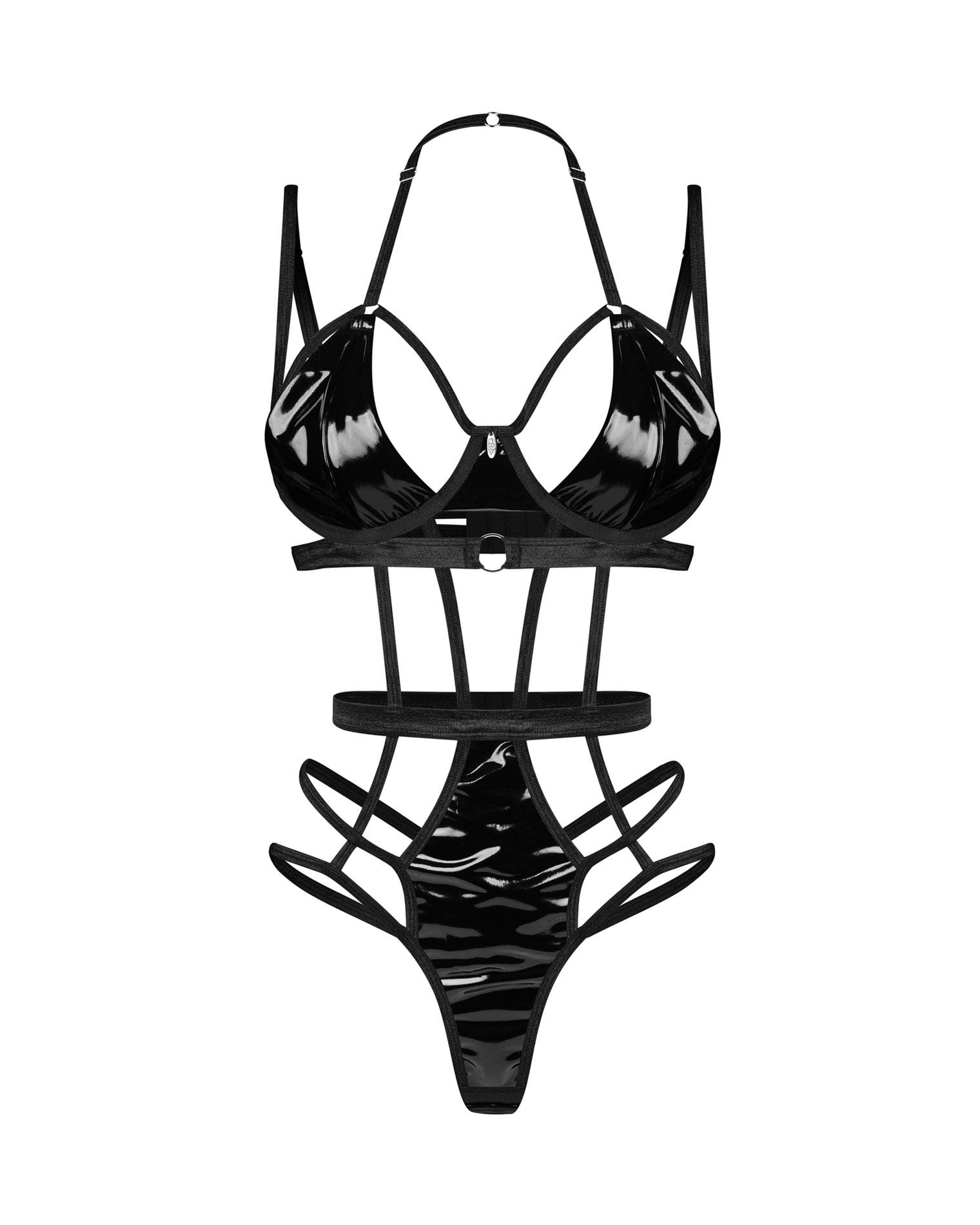 Body erotyczne wet look Obsessive Keira Lise czarne L/XL - obrazek 2
