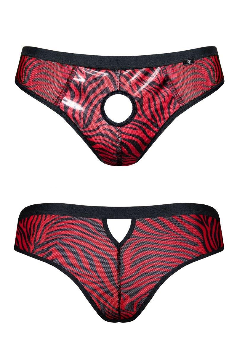 Majtki brazyliany z otworem Regnes Fetish Planet czarno czerwona zebra L - obrazek 3