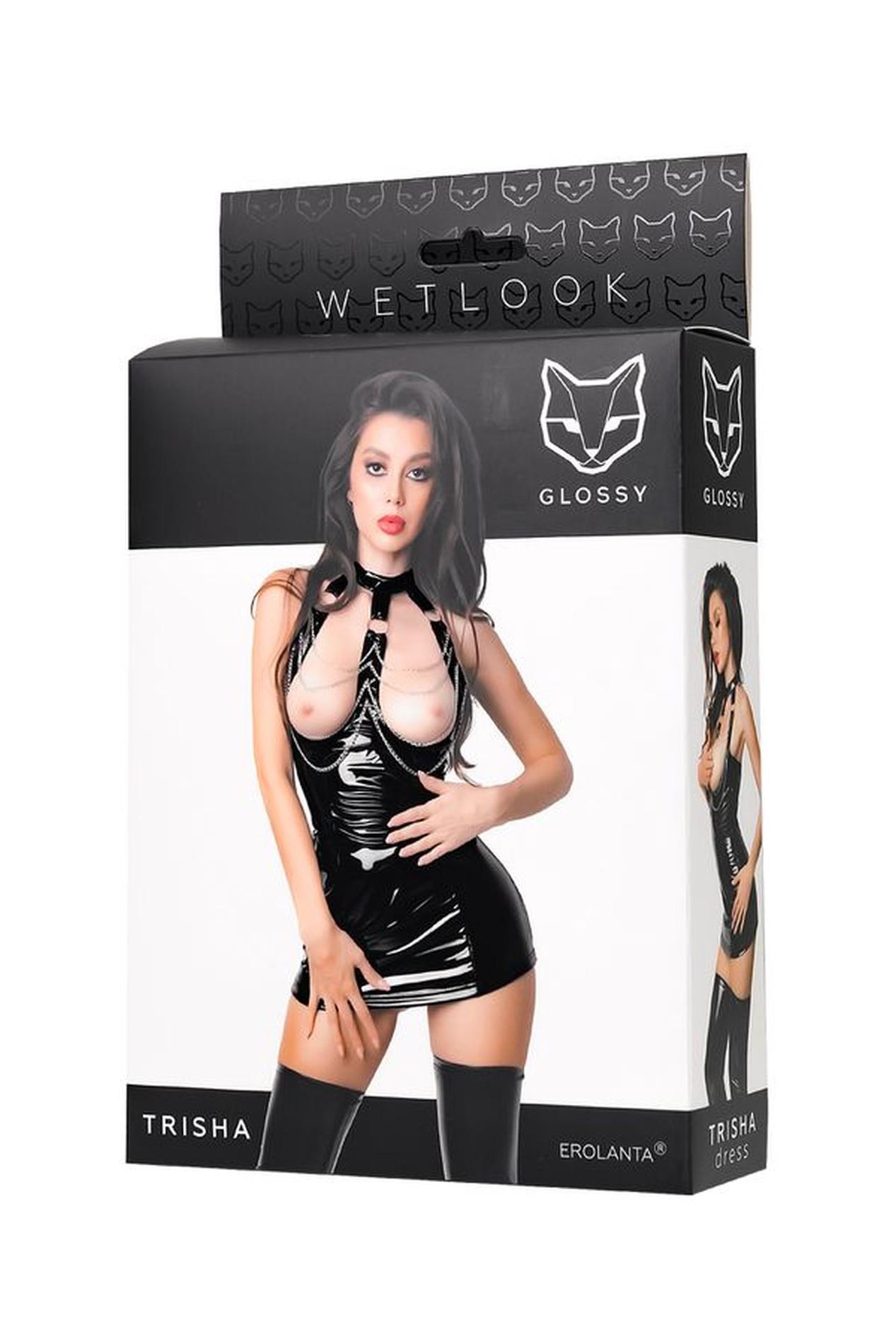 Sukienka wetlook Glossy Trisha czarna M - obrazek 4