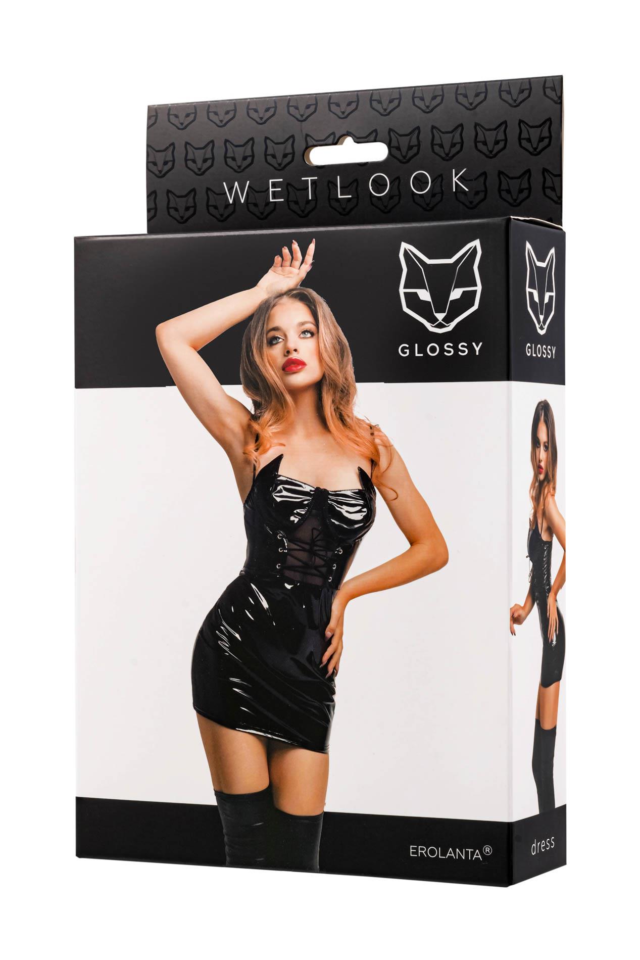Sukienka wetlook Glossy Mirabell czarna L - obrazek 5