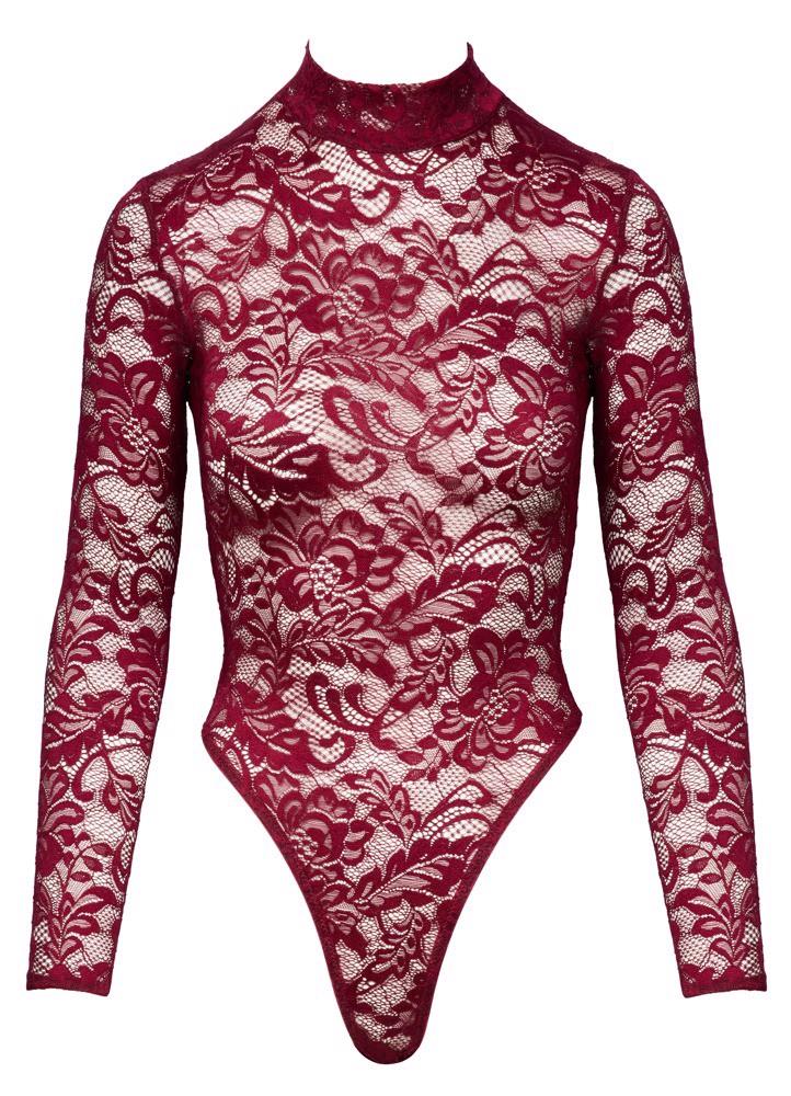 Body koronkowe Cottelli LINGERIE bordowe XL z długim rękawem - obrazek 2