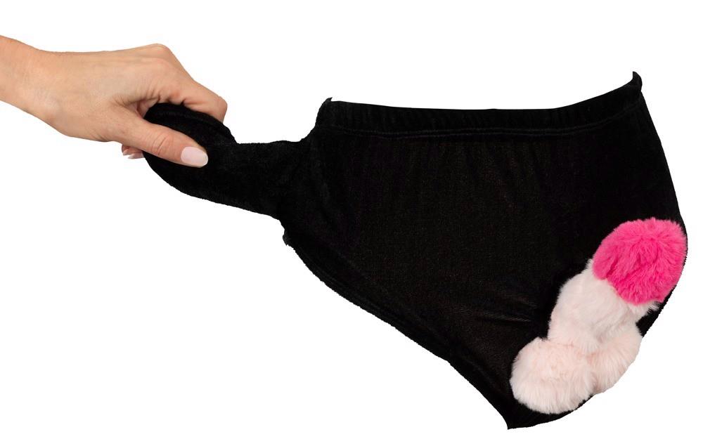Majtki z nadmuchiwanym pluszowym penisem Orion czarne uniwersalne - obrazek 3