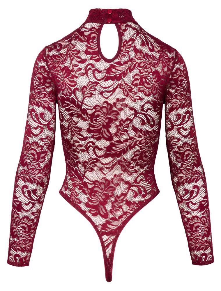 Body koronkowe Cottelli LINGERIE bordowe XL z długim rękawem - obrazek 4