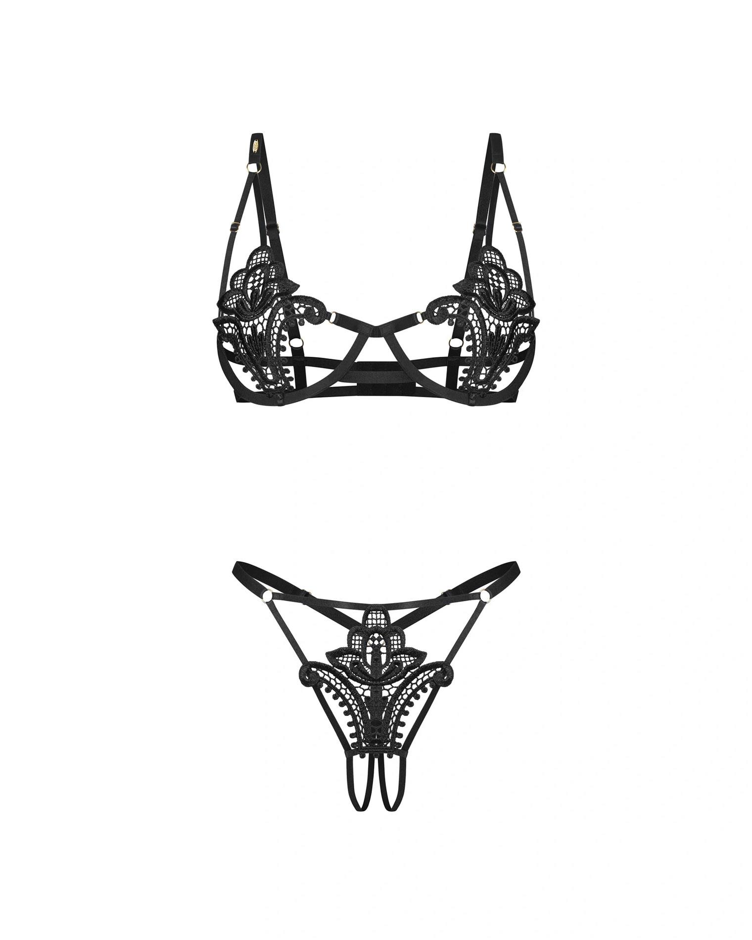 Komplet bielizny Obsessive Luise Sublim Black otwarty S/M - obrazek 2