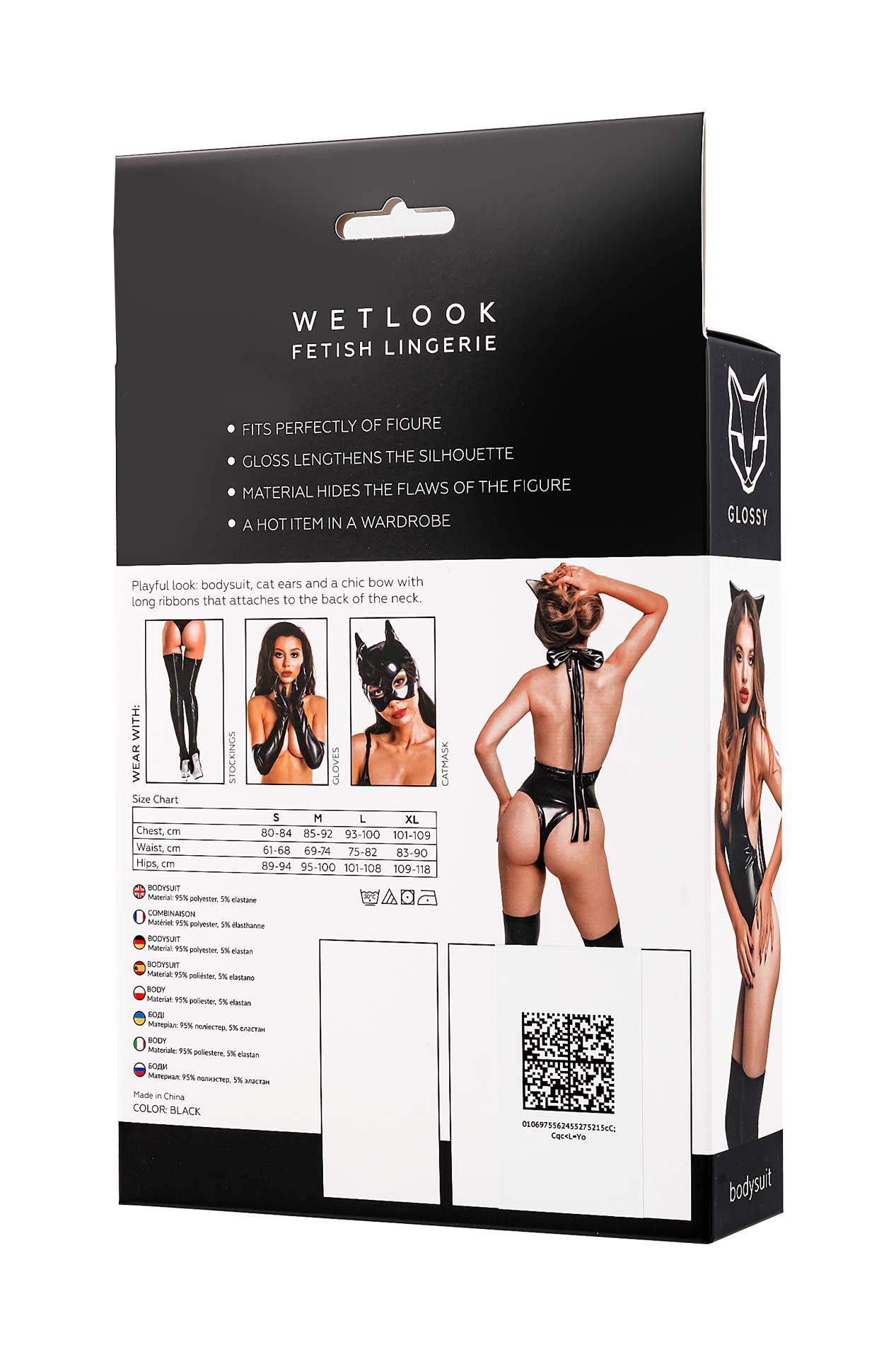 Body Glossy Kitti z kocimi uszami wetlook czarne XL - obrazek 5